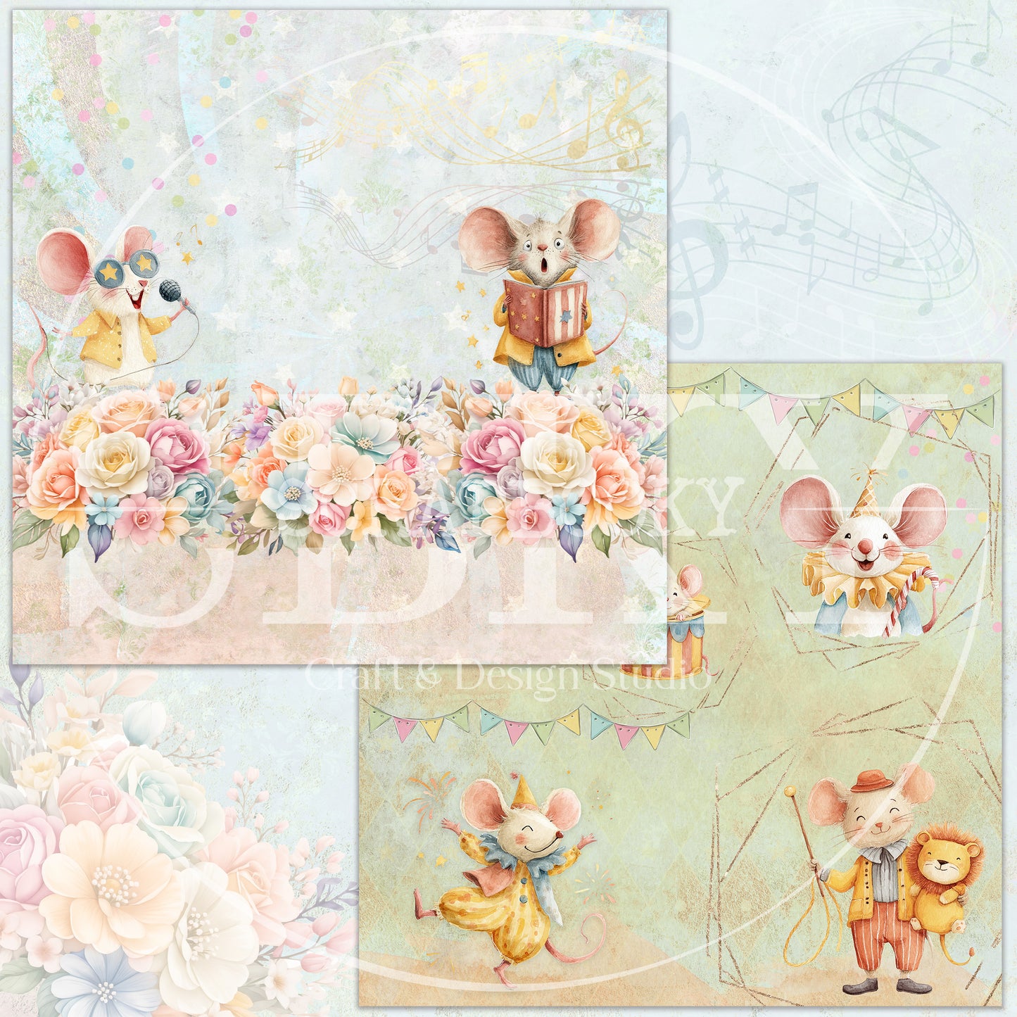 "Happy Circus Mice" Digital Paper