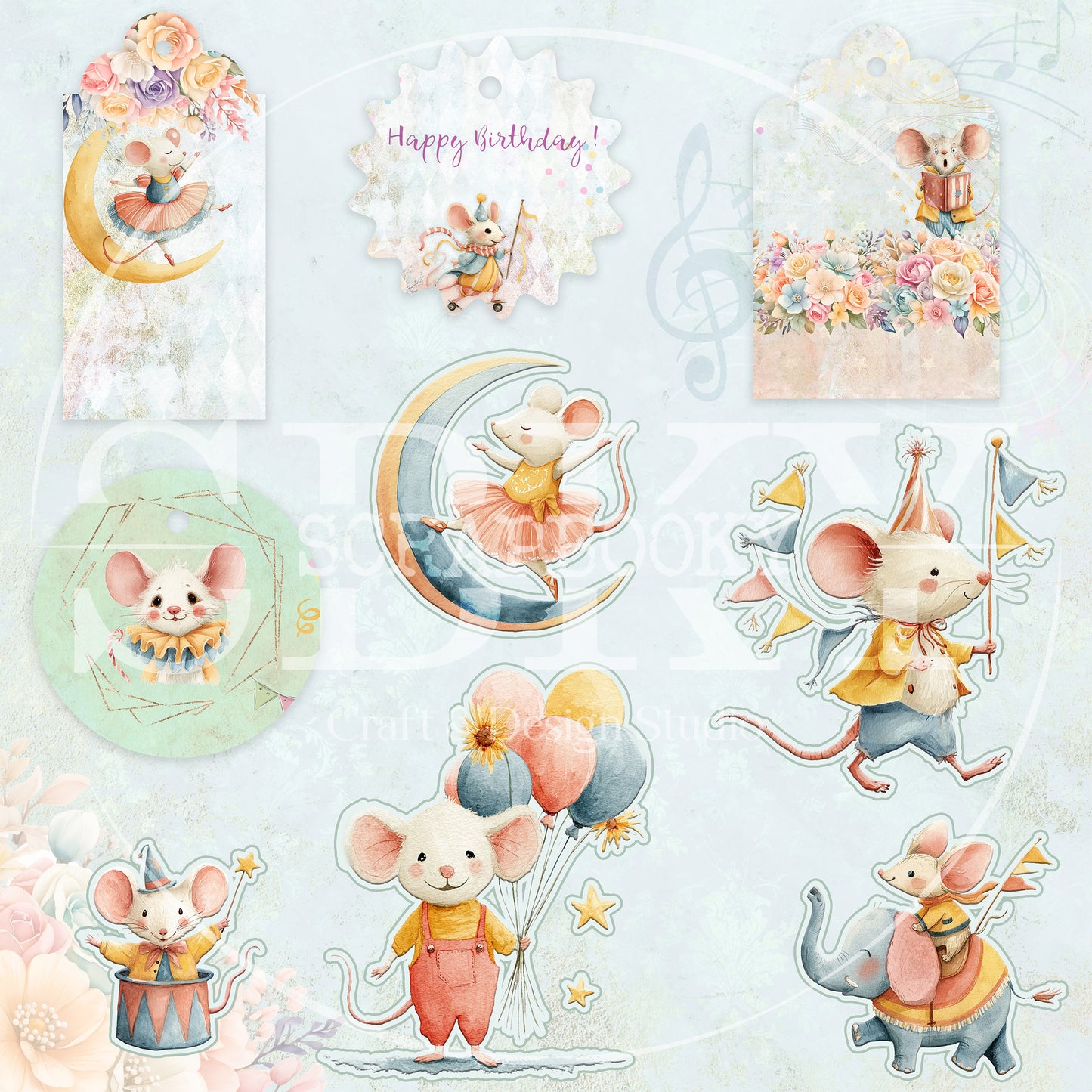 "Happy Circus Mice" Digital Paper