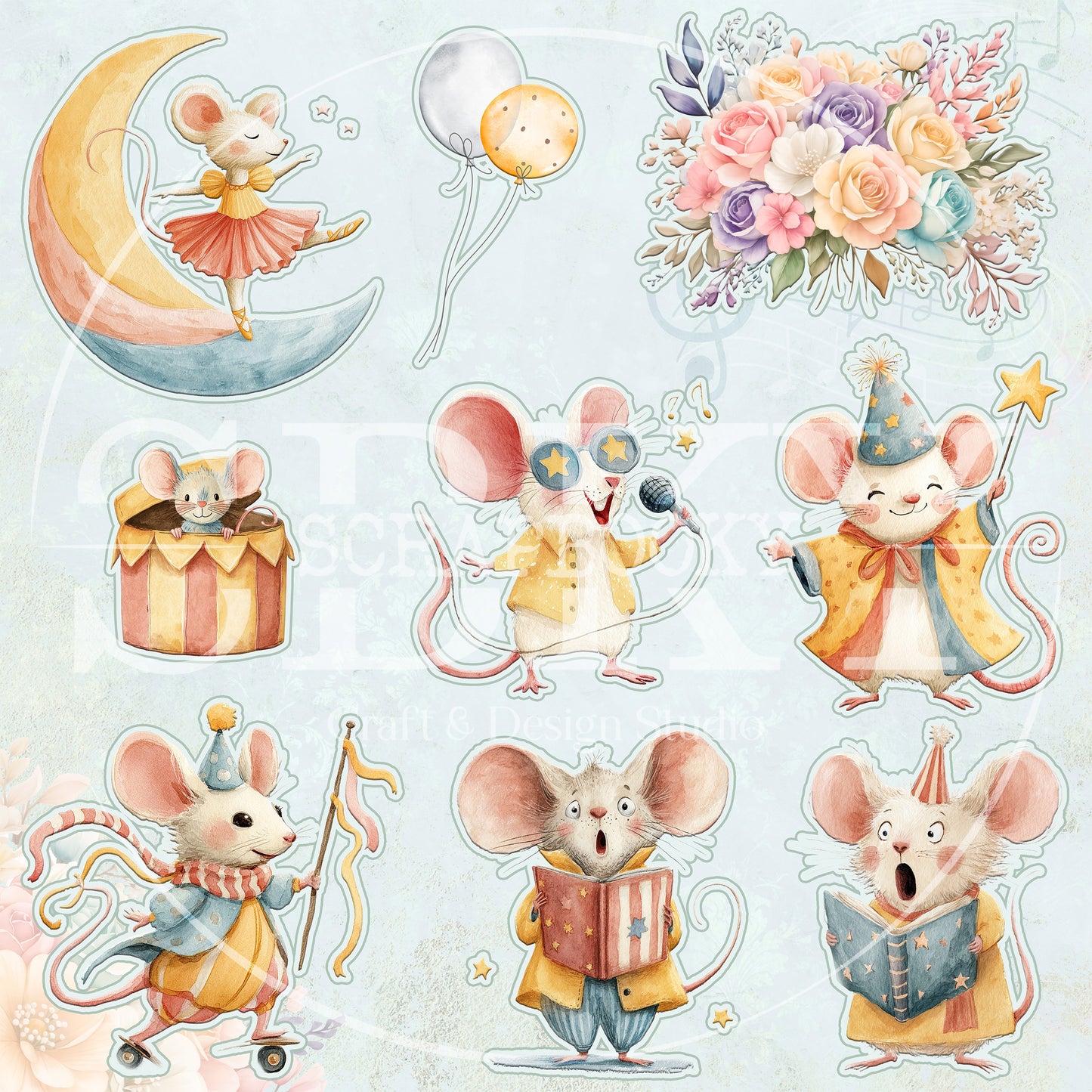"Happy Circus Mice" Digital Paper