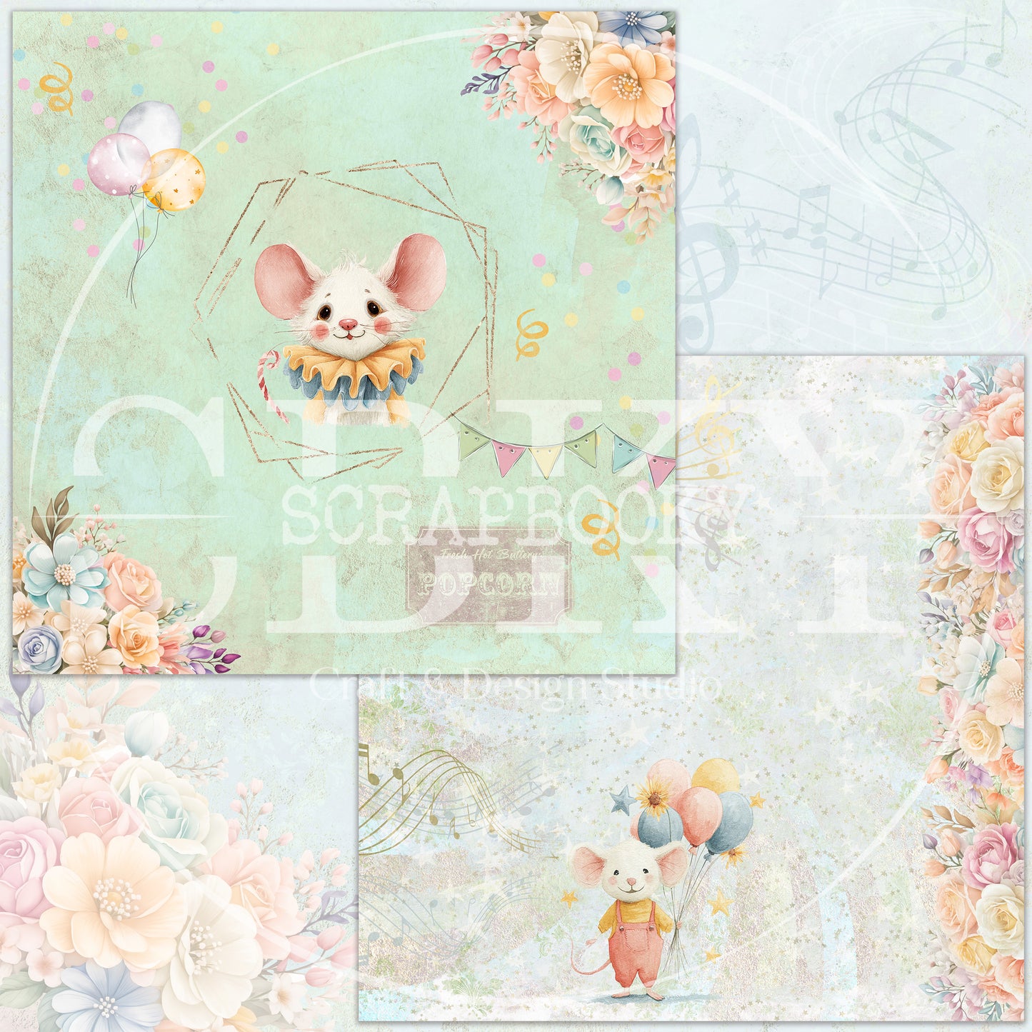 "Happy Circus Mice" Digital Paper