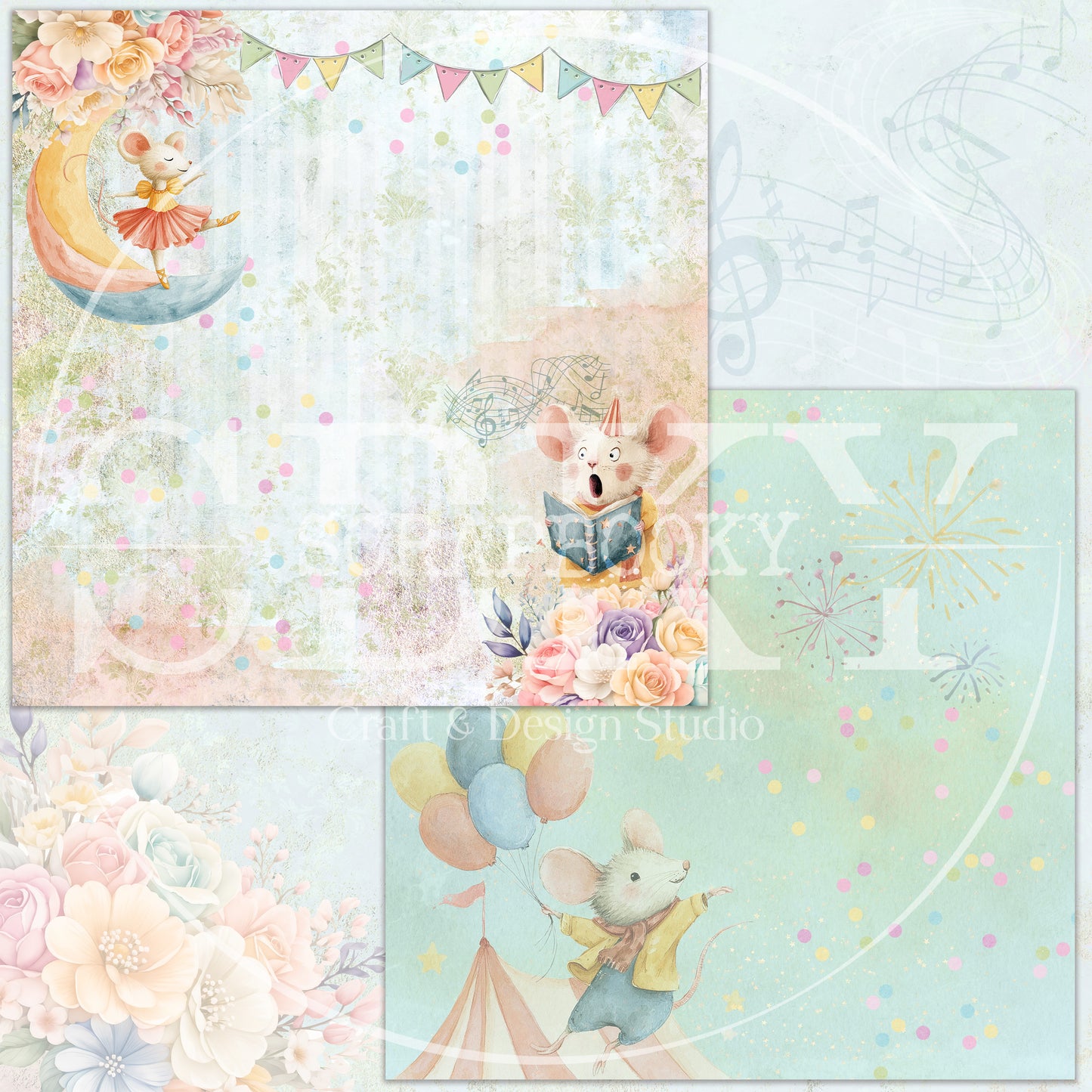 "Happy Circus Mice" Digital Paper
