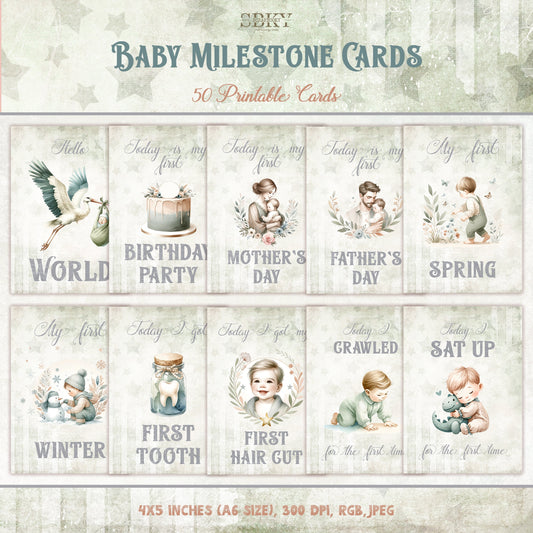 Baby Boy Milestone Cards