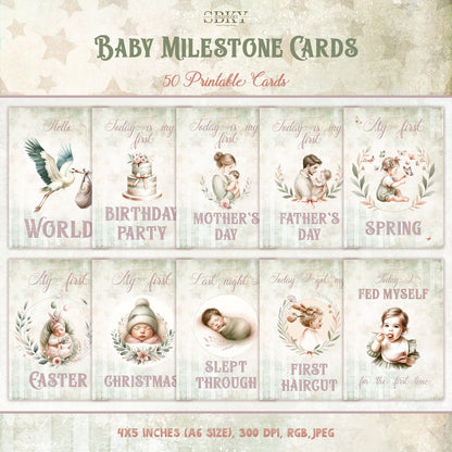 Baby Girl Milestone Cards